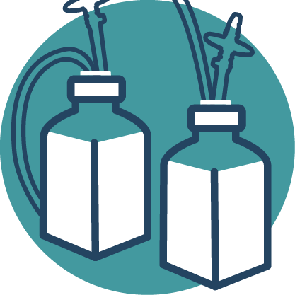 Icon of illustration of bioclosures on bottle assemblies on a teal circle