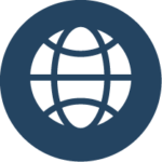 Globe Icon - white Globe pin on a dark blue circle